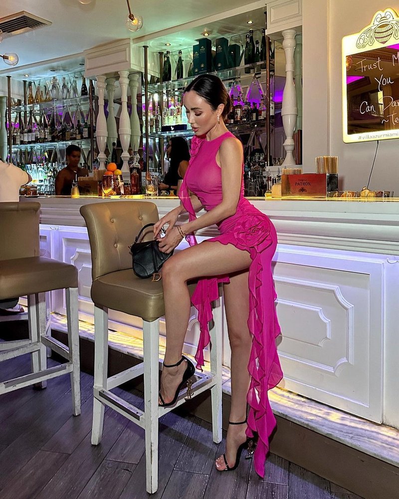 Pink Ruffle Asymmetrical Midi Dress H5686
