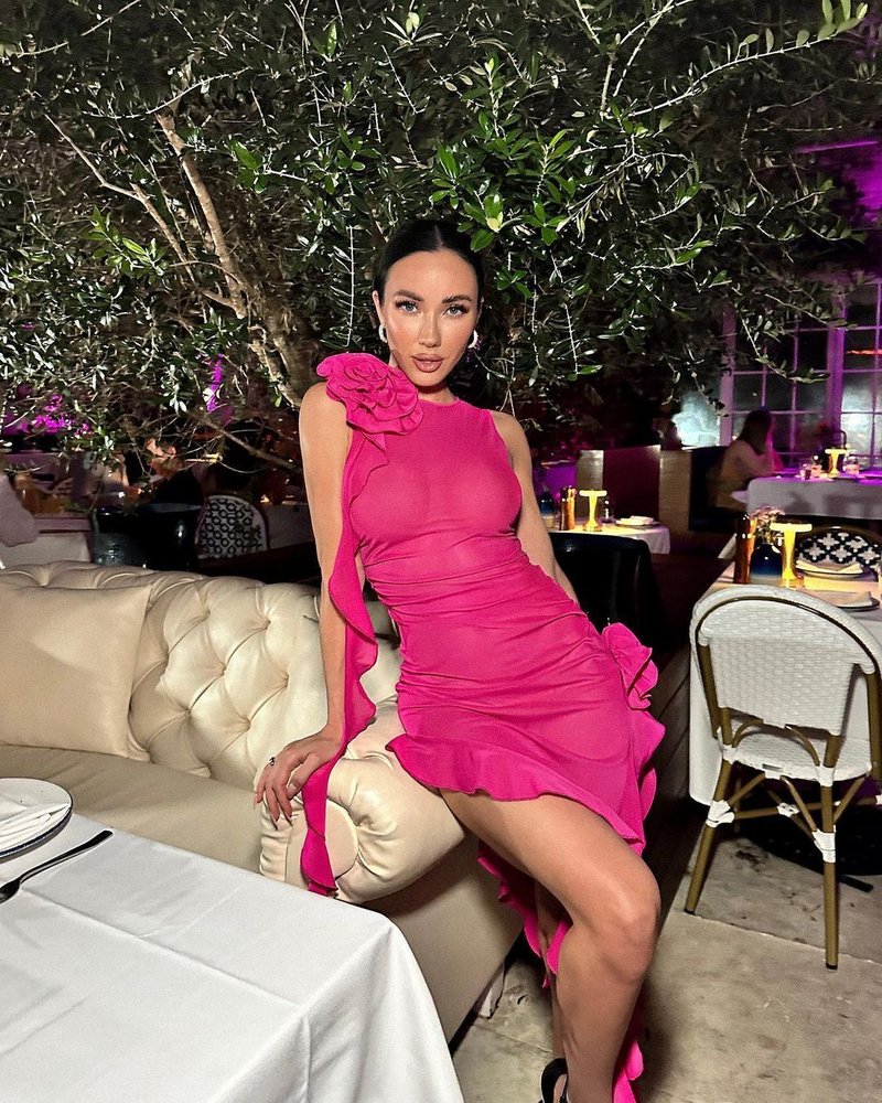 Pink Ruffle Asymmetrical Midi Dress H5686