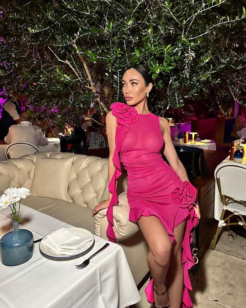 Pink Ruffle Asymmetrical Midi Dress H5686