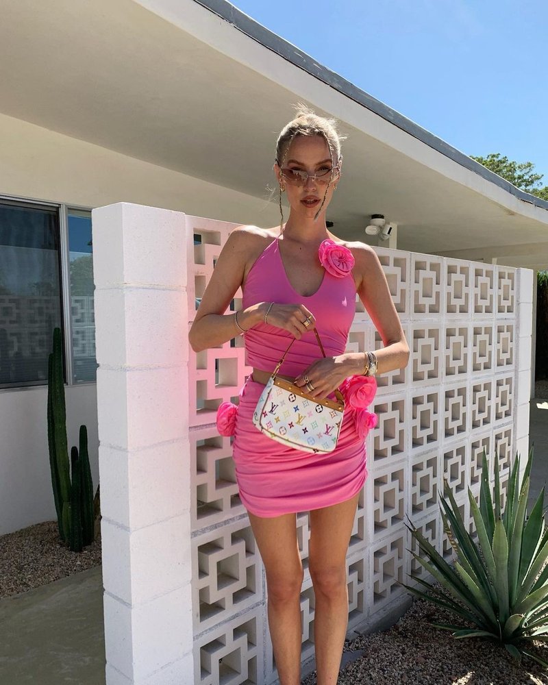 Pink Ruffle Flower Mini Dress H5985
