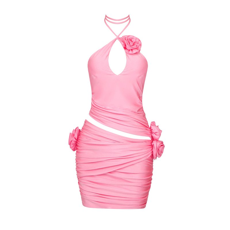 Pink Ruffle Flower Mini Dress H5985