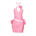 Pink Ruffle Flower Mini Dress H5985