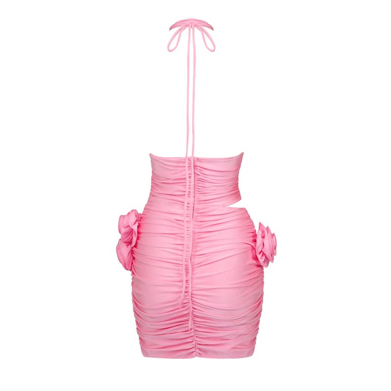 Pink Ruffle Flower Mini Dress H5985