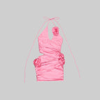 Pink Ruffle Flower Mini Dress H5985