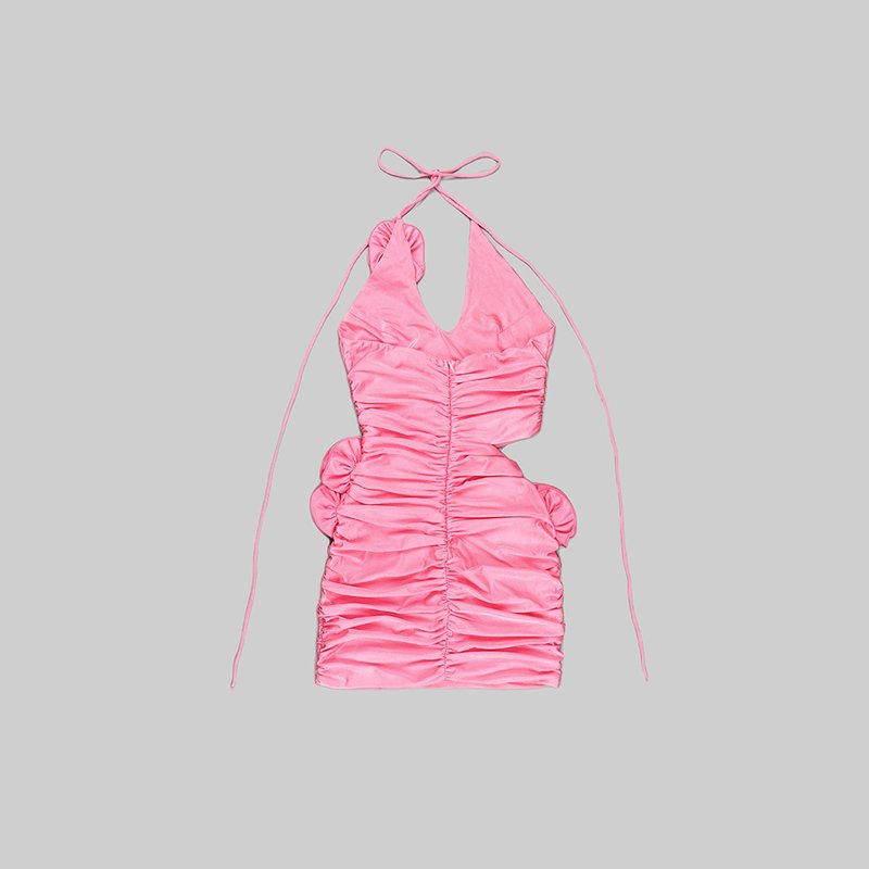 Pink Ruffle Flower Mini Dress H5985