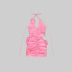 Pink Ruffle Flower Mini Dress H5985