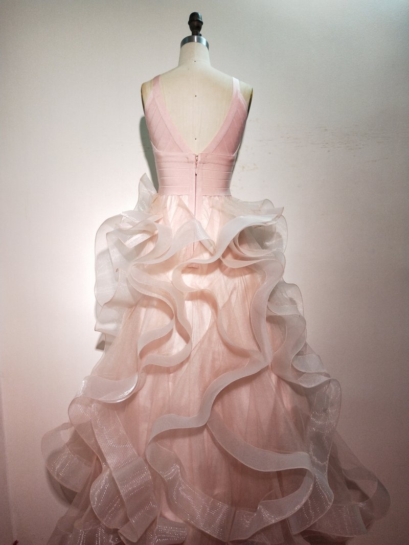 Pink Ruffle Layered Ball Gown H2871