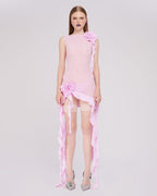 Pink Ruffle Sheer Bodysuit Dress H6016