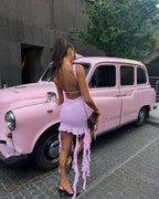 Pink Ruffle Sheer Bodysuit Dress H6016