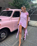 Pink Ruffle Sheer Bodysuit Dress H6016