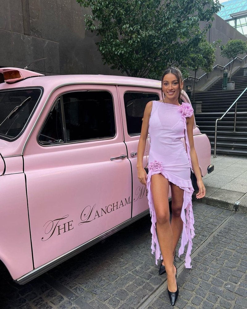 Pink Ruffle Sheer Bodysuit Dress H6016