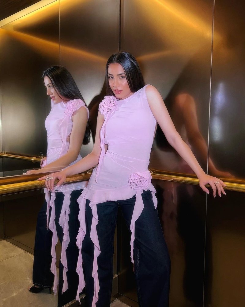 Pink Ruffle Sheer Bodysuit Dress H6016
