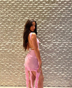 Pink Ruffle Sheer Bodysuit Dress H6016