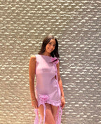 Pink Ruffle Sheer Bodysuit Dress H6016