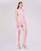 Pink Ruffle Sheer Bodysuit Dress H6016