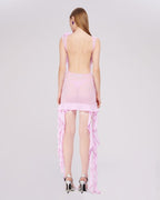Pink Ruffle Sheer Bodysuit Dress H6016