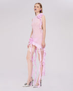 Pink Ruffle Sheer Bodysuit Dress H6016