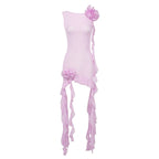 Pink Ruffle Sheer Bodysuit Dress H6016