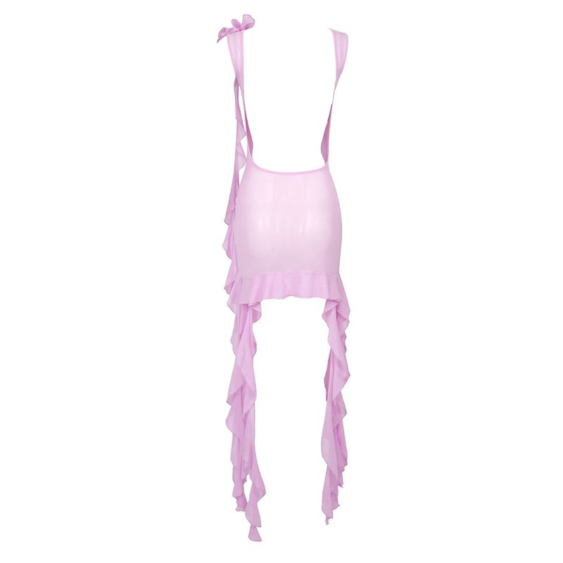 Pink Ruffle Sheer Bodysuit Dress H6016