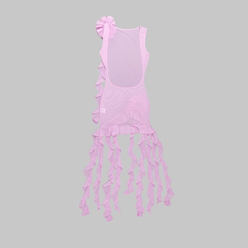Pink Ruffle Sheer Bodysuit Dress H6016