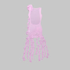 Pink Ruffle Sheer Bodysuit Dress H6016