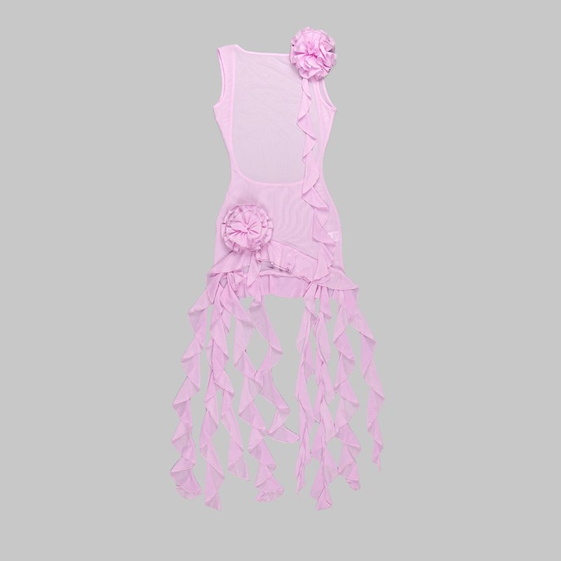 Pink Ruffle Sheer Bodysuit Dress H6016
