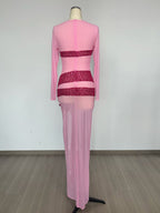 Pink Sequin Bow Gown with High Slit H6670