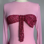 Pink Sequin Bow Gown with High Slit H6670