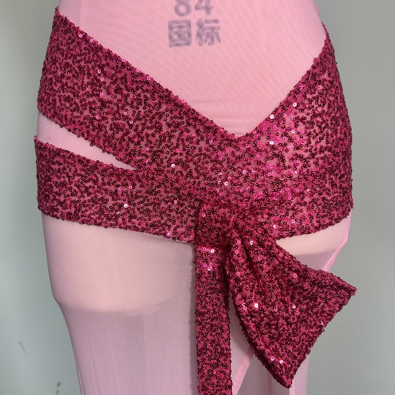 Pink Sequin Bow Gown with High Slit H6670