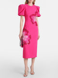 Pink Sequin Floral Midi Dress H6858