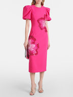 Pink Sequin Floral Midi Dress H6858