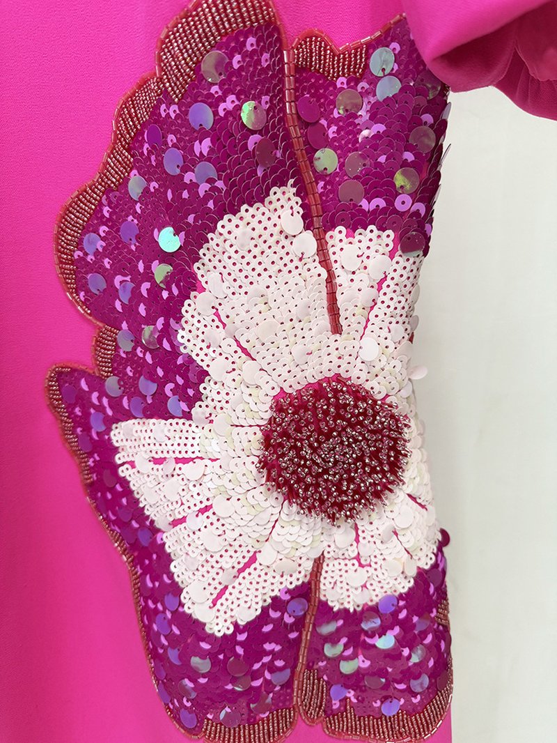 Pink Sequin Floral Midi Dress H6858
