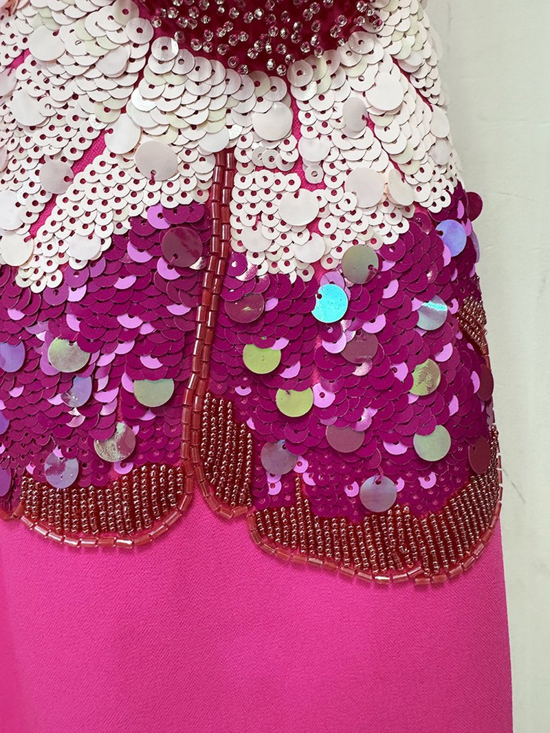 Pink Sequin Floral Midi Dress H6858