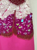 Pink Sequin Floral Midi Dress H6858