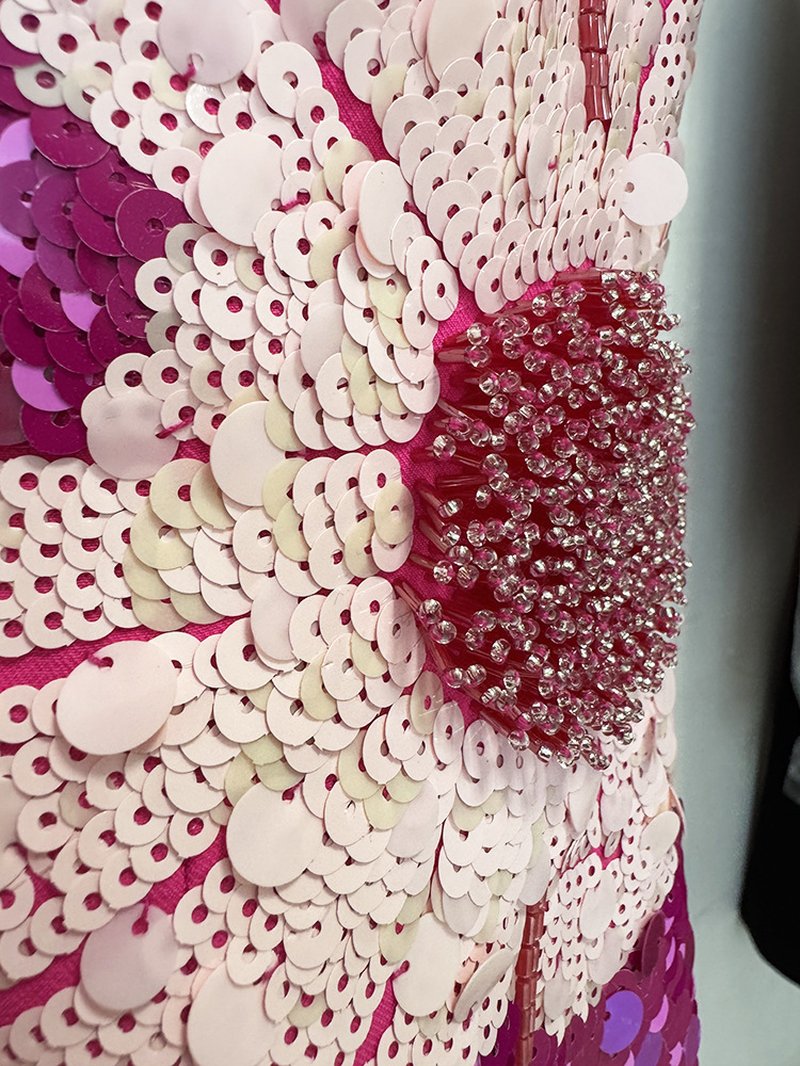 Pink Sequin Floral Midi Dress H6858