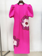 Pink Sequin Floral Midi Dress H6858