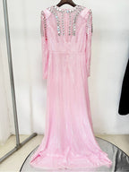 Pink Sequin Long Sleeve Maxi Dress H7001