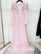 Pink Sequin Long Sleeve Maxi Dress H7001
