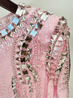 Pink Sequin Long Sleeve Maxi Dress H7001