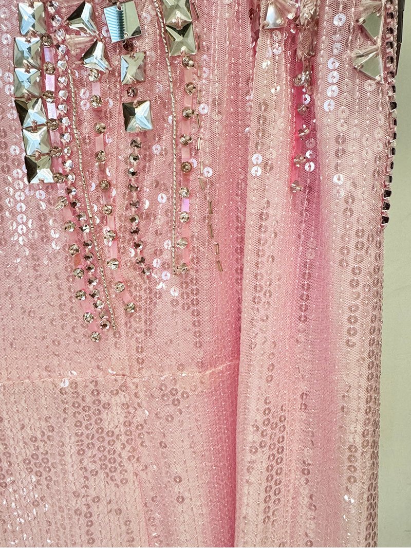 Pink Sequin Long Sleeve Maxi Dress H7001