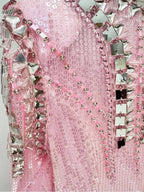 Pink Sequin Long Sleeve Maxi Dress H7001