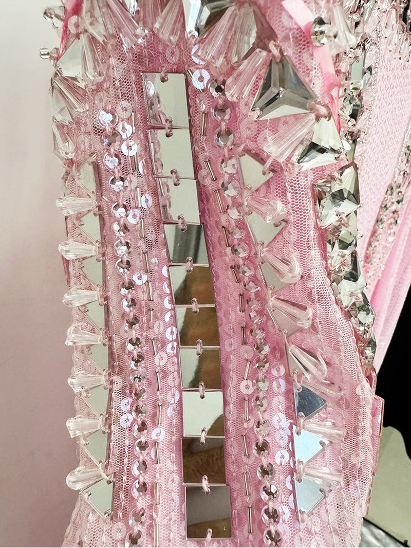 Pink Sequin Long Sleeve Maxi Dress H7001