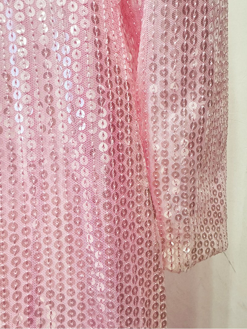 Pink Sequin Long Sleeve Maxi Dress H7001