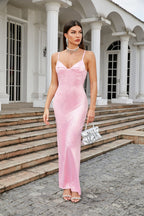 Pink Sequin Sleeveless Maxi Dress H6489