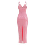 Pink Sequin Sleeveless Maxi Dress H6489