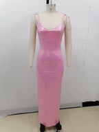 Pink Sequin Sleeveless Maxi Dress H6489