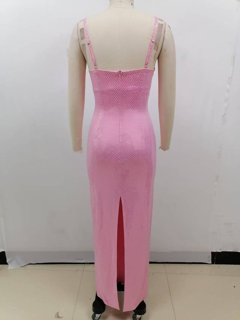 Pink Sequin Sleeveless Maxi Dress H6489