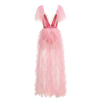 Pink Tulle Ruffle Asymmetrical Gown H6764