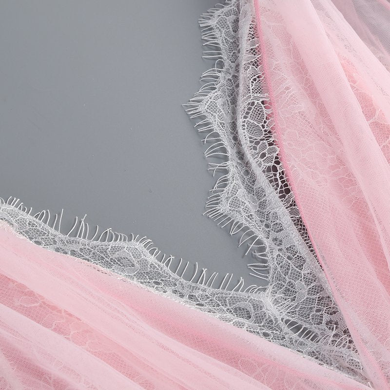 Pink Tulle Ruffle Asymmetrical Gown H6764