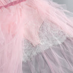 Pink Tulle Ruffle Asymmetrical Gown H6764